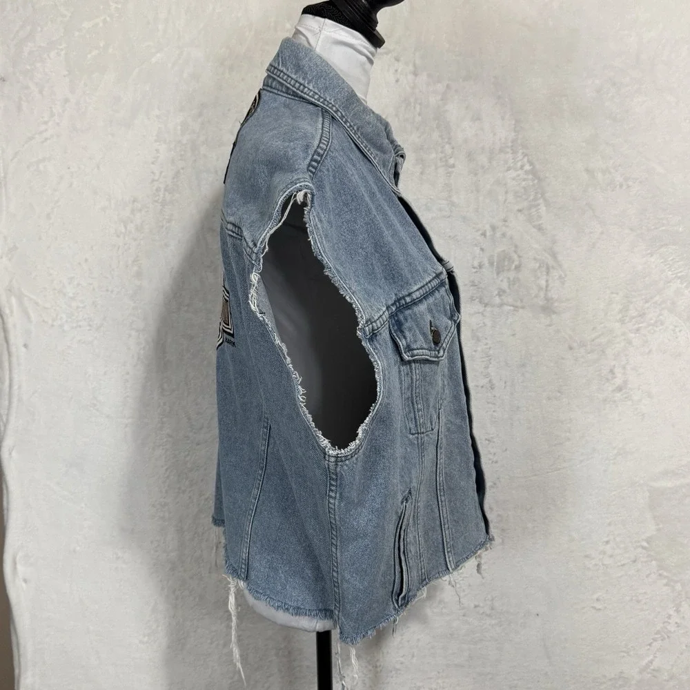 Y2K Harley Davidson Denim Vest‎ Size L Distressed Florida Logo Patch Grunge VTG - Picture 4 of 16